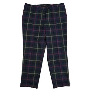 Talbots Hampshire Ankle Pants Womens 16W Navy Green Plaid Cropped Slacks Stretch